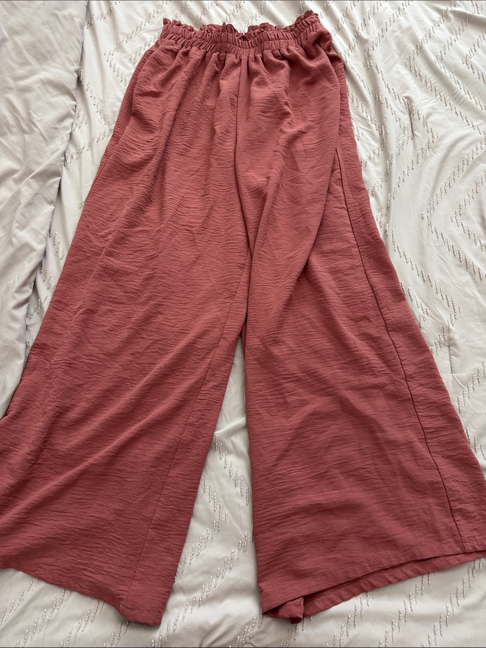 Wide Leg Elastic Waist Pants - Dusty Rose